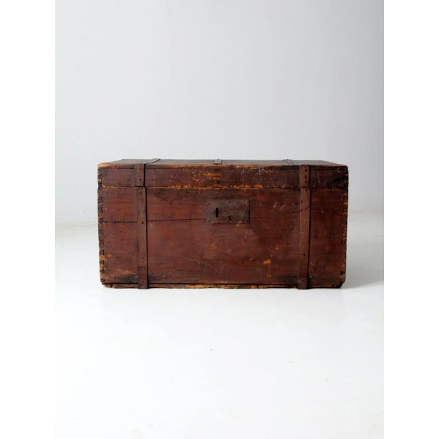 Antique Flat Top Wooden Trunk For Sale - Image 13 of 13