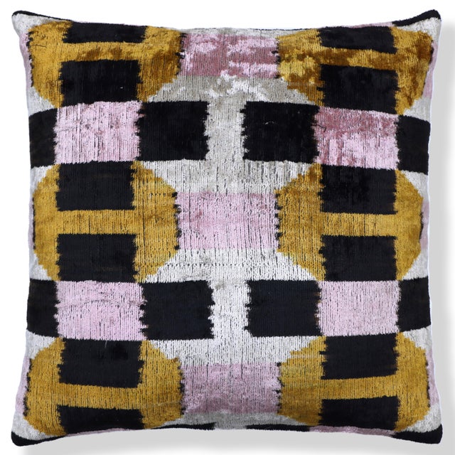 Mid-Century Modern Geometric Silk Velvet Throw Pillow 16x16 | Handmade Art Deco Accent For Sale - Image 3 of 8
