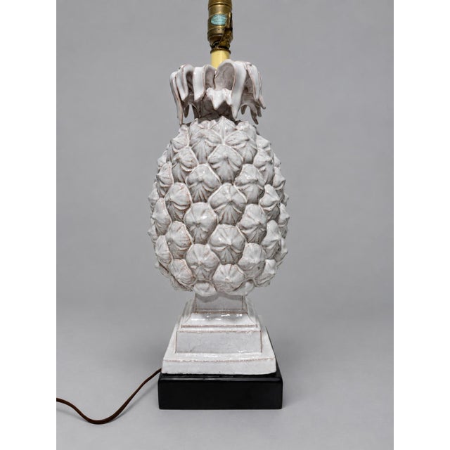 Ceramic Vintage Italian Mid Century White Glazed Pineapple Form Ceramic Table Lamp For Sale - Image 7 of 10