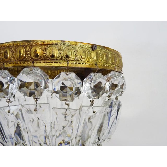 1960s Louis XVI Style Crown-Shaped Half-Basket 2-Light Ceiling Light with Glass Pendants, 1960s For Sale - Image 5 of 9