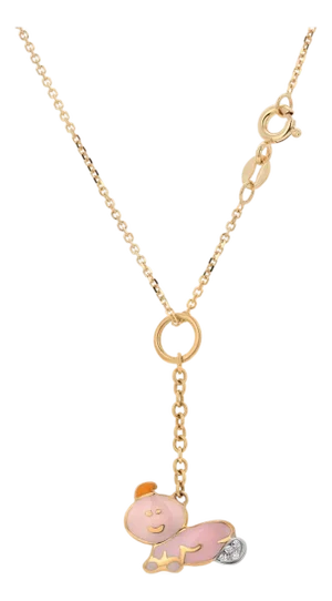 Aaron Basha 18k Yellow Gold Diamond Pink Enamel Baby Charm Pendant Necklace