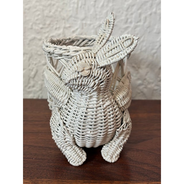 1980s 1980s Small Wicker White Rabbit Basket, Mario Torres Style For Sale - Image 5 of 8