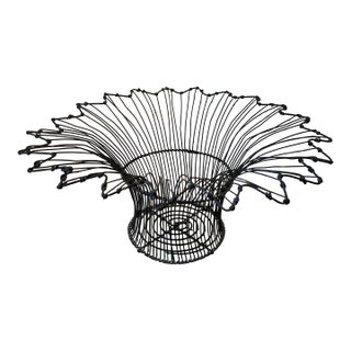 Vintage French Mid-Century Black Petal Top Wire Basket For Sale