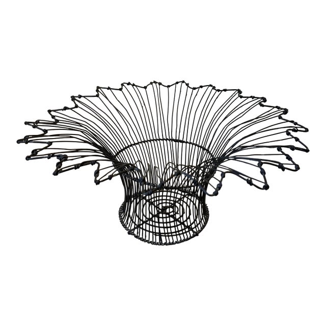 Vintage French Mid-Century Black Petal Top Wire Basket For Sale
