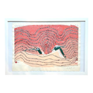 Barbara Beck Framed 1988 Abstract Painting on Paper - Signed/Dated/Framed in White Wood For Sale