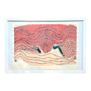 Barbara Beck Framed 1988 Abstract Painting on Paper - Signed/Dated/Framed in White Wood