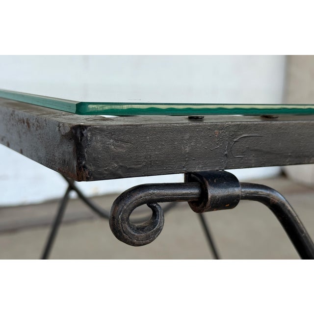 Early 20th Century French Wrought Iron Directoire Style Side Table With Glass Top For Sale - Image 5 of 11