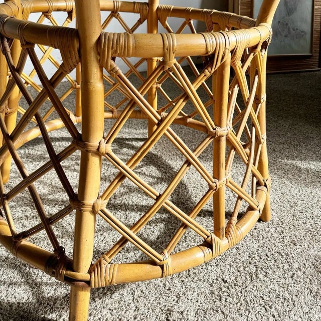 1970s Boho Chic Bamboo Rattan Circular Glass Top Dining Table by Ficks Reed For Sale - Image 5 of 7