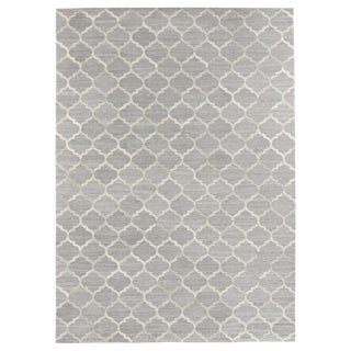 Dover Patchwork Leather Viscose Silver Ivory Rug - 11'6"x14'6" For Sale