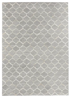 Dover Patchwork Leather Viscose Silver Ivory Rug - 11'6"x14'6"