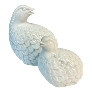 1970s Vintage Hollywood Regency Boho Chic Majolica Le Blanc Figural Partridges - A Pair