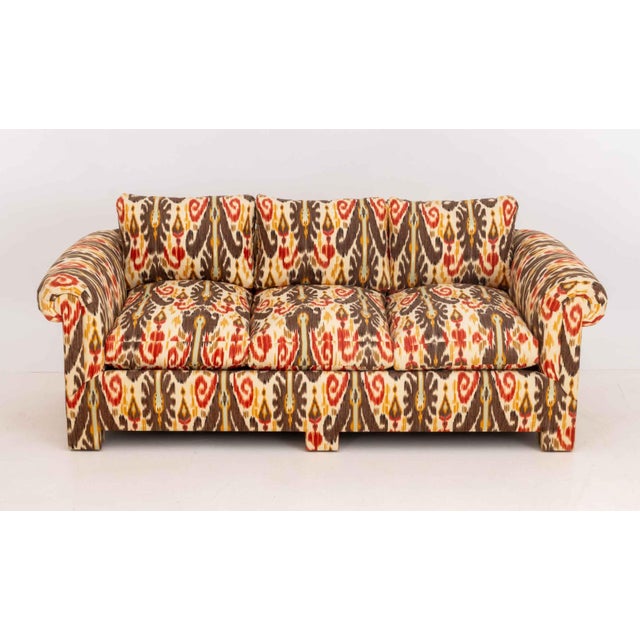 Modern Modern Ikat Fabric Upholstered Three-Seat Sofa For Sale - Image 3 of 10