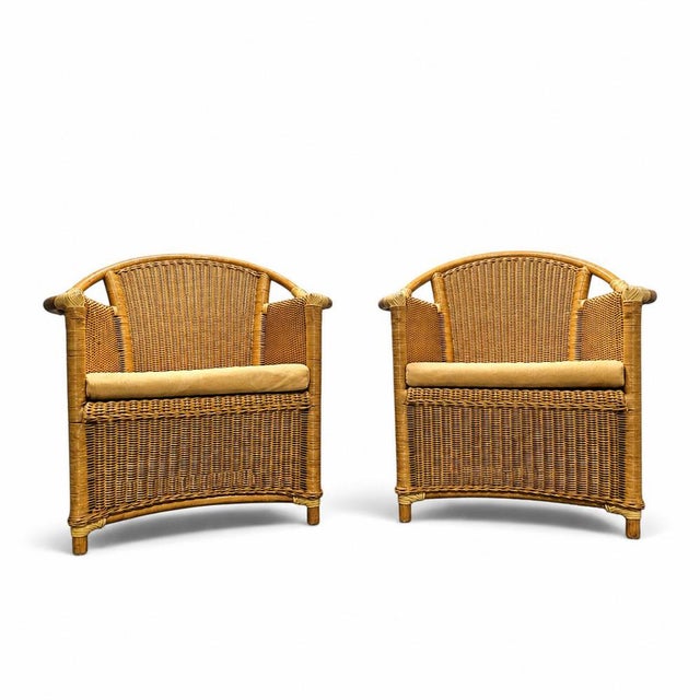 Wicker and Bamboo Patio Chairs in Alcantara, 1980s, Set of 2 For Sale - Image 14 of 16