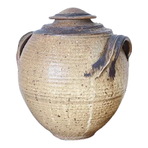 Mid-Century Large Hand-Thrown Lidded Vessel With Handles of Pottery in Neutral Glazes