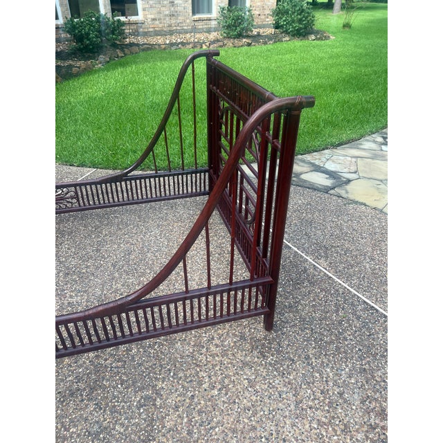 Coffee Vintage Rattan and Cane Chinoiserie Sleigh Bed/Daybed For Sale - Image 8 of 10