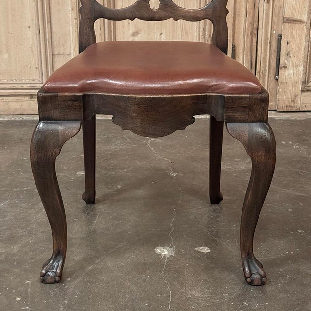 Set of Eight Antique Oak Chippendale Dining Chairs With Leather For Sale - Image 12 of 18