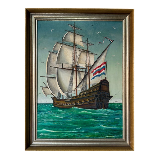 1970’s R. Seaman Impressionist Tall Ship Ocean Landscape Oil on Canvas Painting, Framed For Sale