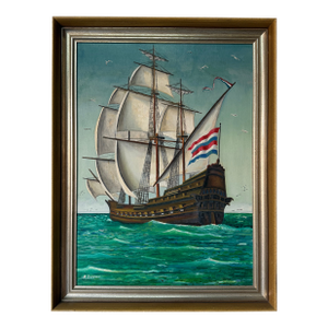 1970’s R. Seaman Impressionist Tall Ship Ocean Landscape Oil on Canvas Painting, Framed