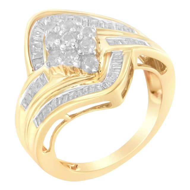 10K Yellow Gold Diamond Bypass Cluster Ring (1 Cttw, I-J Color, I2-I3 Clarity) - Size 6 For Sale