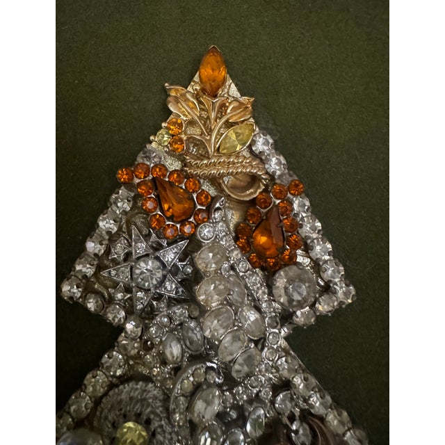 1970s 1970s Costume Jewelry Christmas Tree Collage Framed Wall Art For Sale - Image 5 of 12