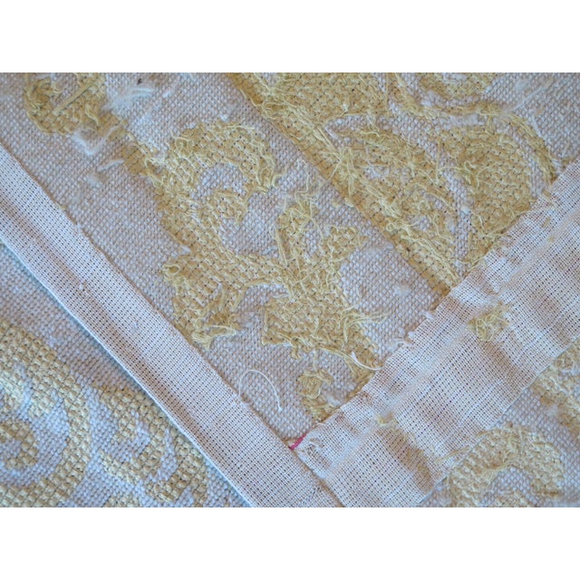 Palatial Approx 14 X 25 Yellow Damask Print Vintage Rug For Sale - Image 9 of 10