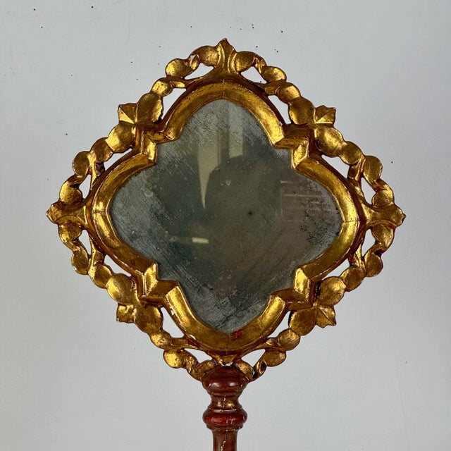 Italian Magnificent Vintage Italian Gilt Wood Vanity Mirror on Stand With Aged Glass For Sale - Image 3 of 10