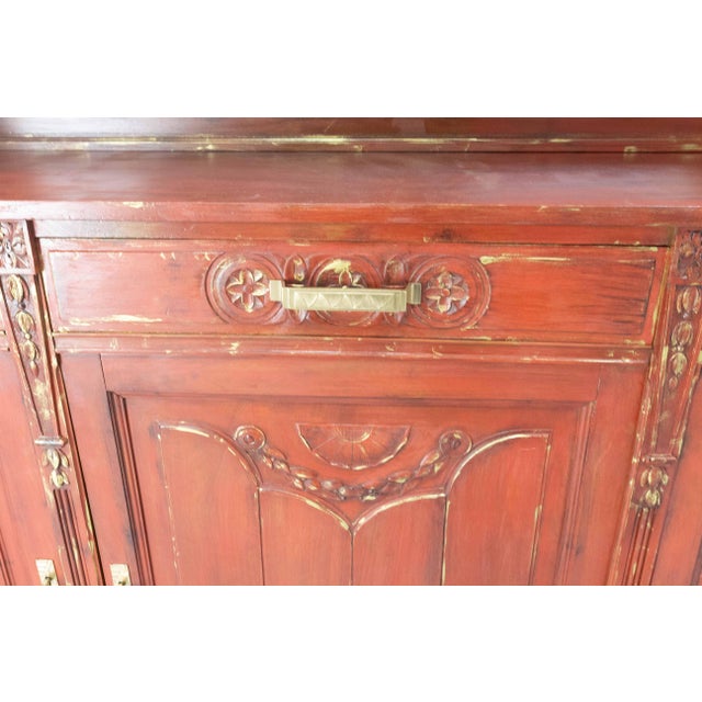 French Patinated Walnut 2-Body Buffet in Red and Gold, 1920 For Sale - Image 14 of 18