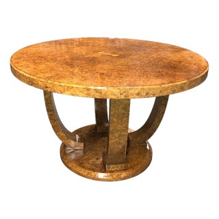 1930s Restored Art Deco Jules Leleu Round Oak Burled Wood Table For Sale