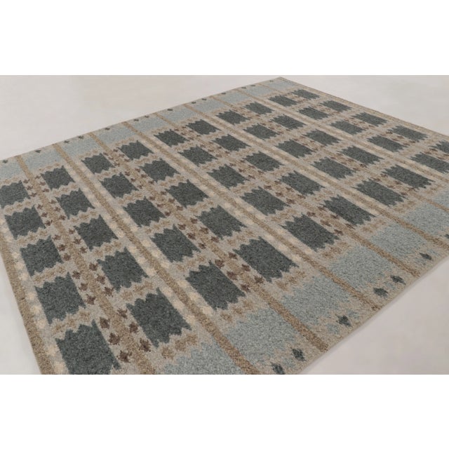 Mid-Century Modern Contemporary Scandinavian Blue Taupe Wool Rug by Rug & Kilim, India For Sale - Image 3 of 11