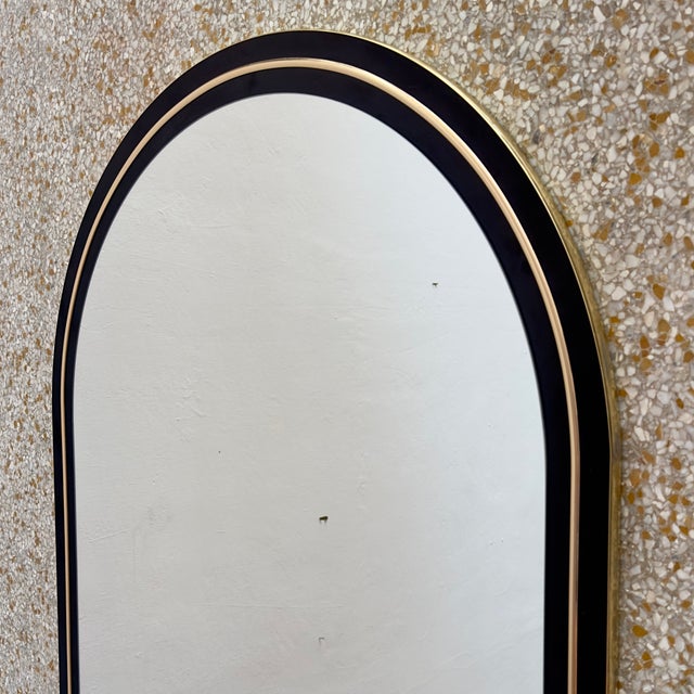 Art Deco Revival Large Arched Black & Gold Framed Wall Mirror Circa 1980s For Sale - Image 4 of 10
