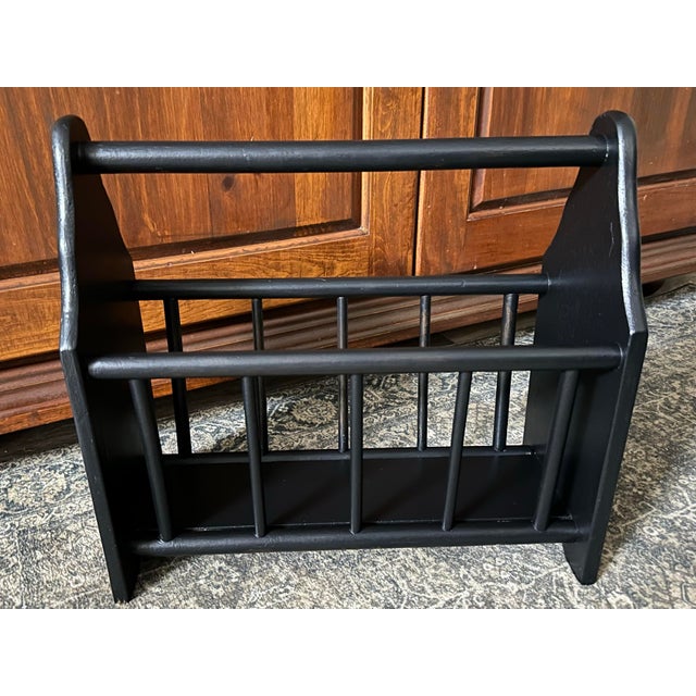 Vintage Mid 20th Century Primitive Americana Style Black Wood Magazine Rack For Sale In Orlando - Image 6 of 10