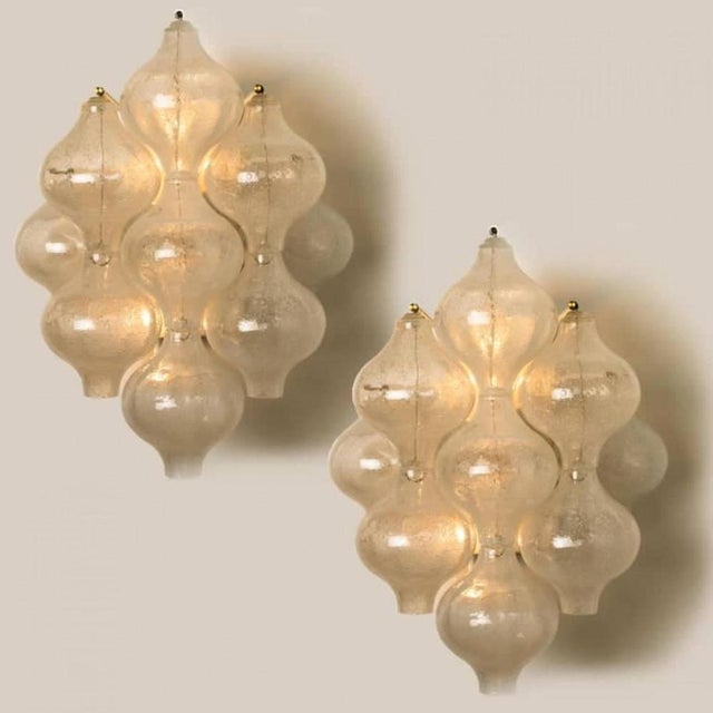 1 of the 8 unique elegant 'Tulipan' glass wall sconces by J.T. Kalmar, Austria, Vienna, manufactured in midcentury, circa...