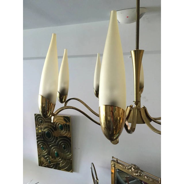 1960s Stilnovo Eight-Arm Brass and Glass Chandelier For Sale - Image 5 of 7