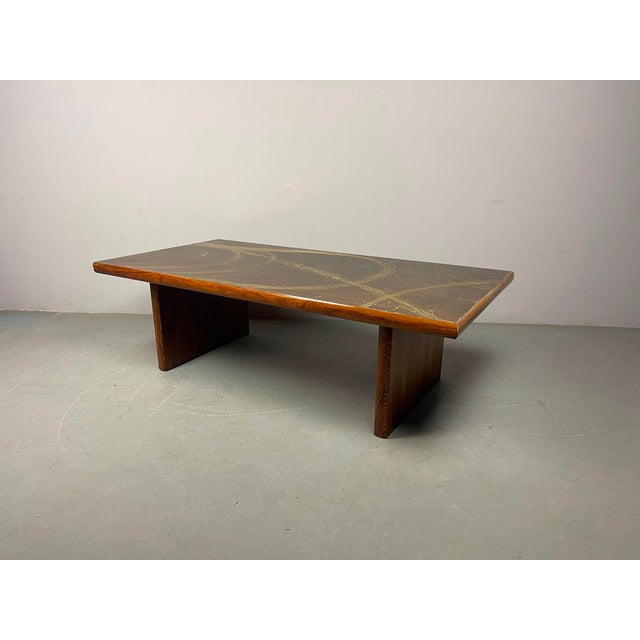 Artistic Brutalist Brass-Etched Coffee Table in the style of Bernhard Rohne, Germany, 1960s For Sale - Image 4 of 17