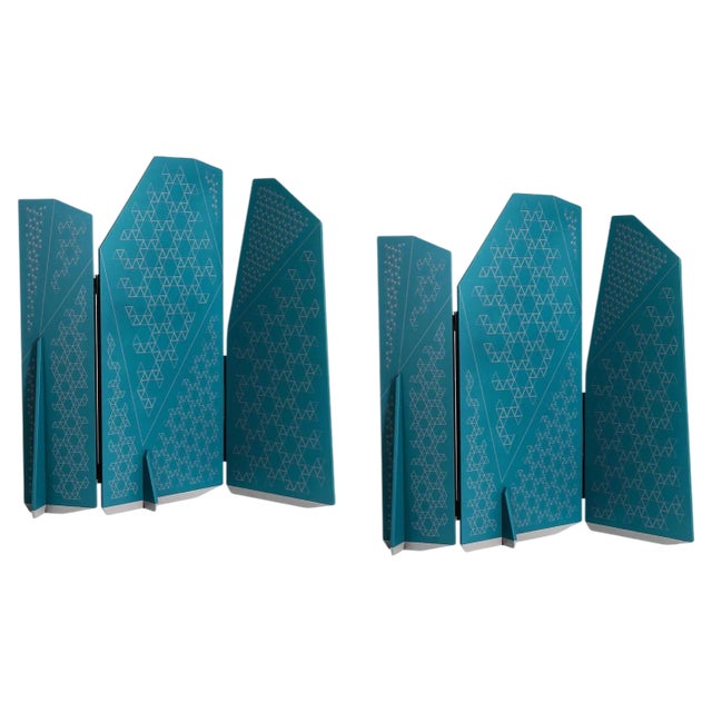 Green Petrol Screens by Mentemano, Set of 2 For Sale