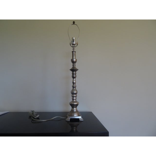 Great Pewter style lamp of classic candlestick design. American Style after Stiffel. No Shade included.