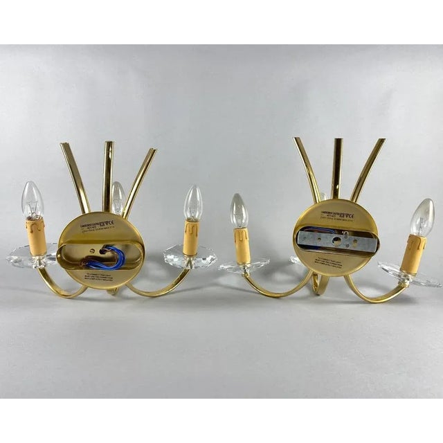Vintage Wall Lamps in Gilt Brass and Crystal, Set of 2 For Sale - Image 3 of 10