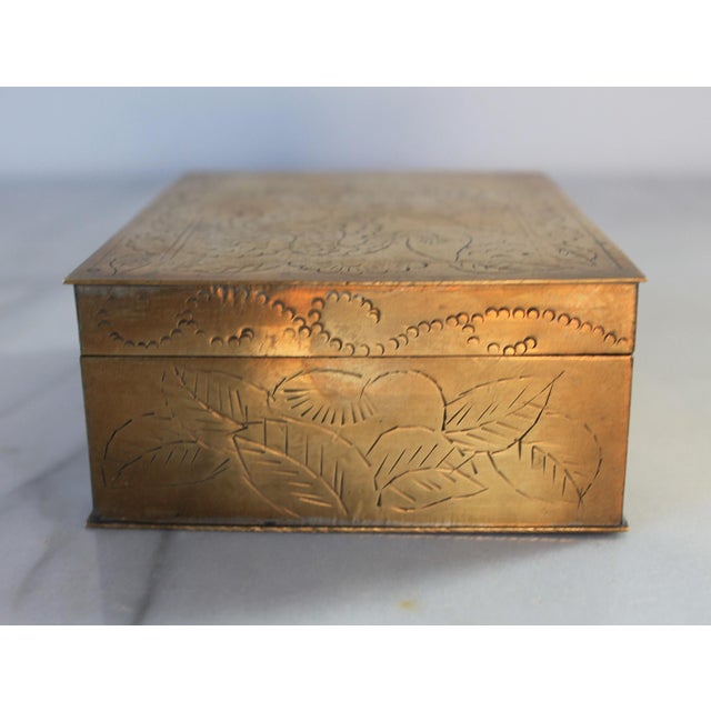 Vintage Etched Brass Chinese Trinket Box W/ Dragon Motif For Sale - Image 4 of 11