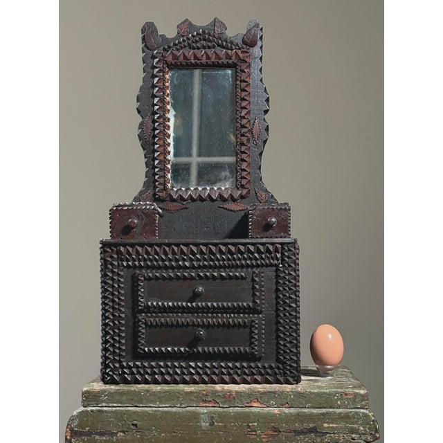 1920s Antique Chip-Carved Tramp Art Dresser With Mirror/Folk Art For Sale - Image 5 of 12