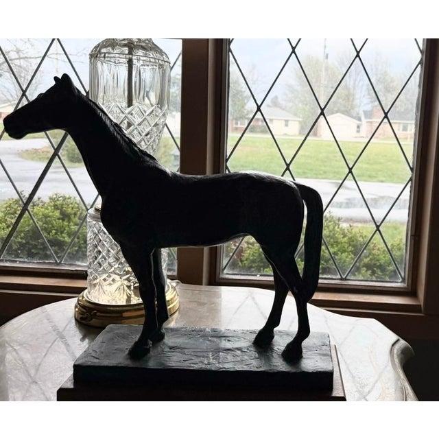 Vintage Bronze Horse Sculpture With Green Patina on Marble For Sale - Image 4 of 4