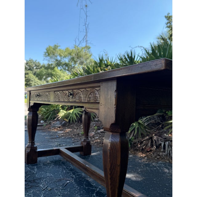 Wood Vintage Henredon Carved Walnut Writing Desk With Ball & Claw Style Legs, 76” For Sale - Image 7 of 10