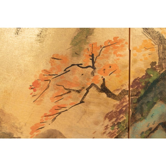 1970s Shōwa Era Japanese Byobu Screen, "Autumn Landscape With River" For Sale - Image 11 of 18