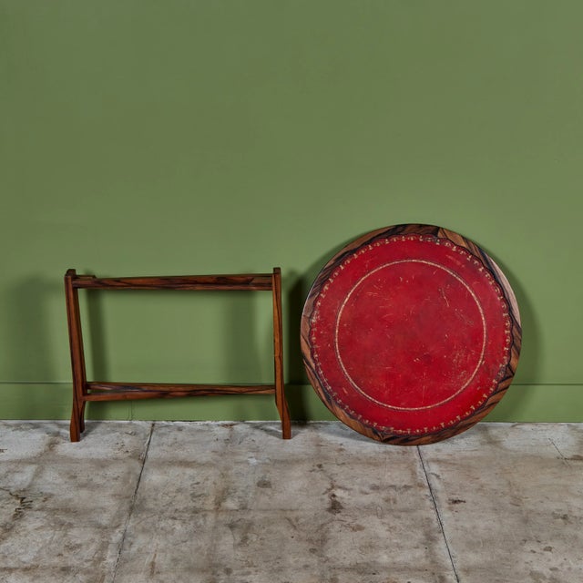 Mid-Century Modern Round Red Leather-Top Occasional Table For Sale - Image 3 of 15