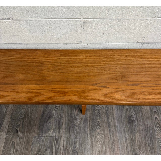 Vintage Mid Century Modern 84 Inch Solid Oak Bench For Sale - Image 9 of 12