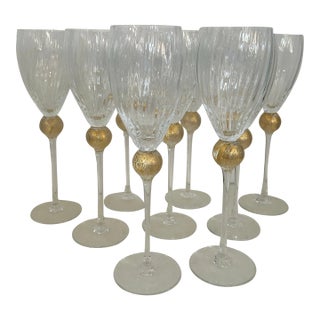 Set of 9 Union Street Glass Wine Glasses Manhattan Pattern 24k For Sale