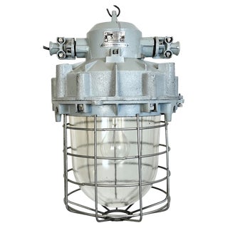 Large Industrial Grey Bunker Light with Iron Cage from Elektrosvit, 1970s For Sale