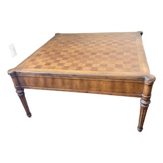 1990s French Neoclassical Style Parquet Top Square Game Coffee Table For Sale