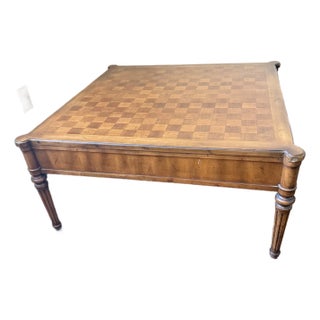 Vintage French Neoclassical Square Game Coffee Table With Parquet Checkerboard Top For Sale