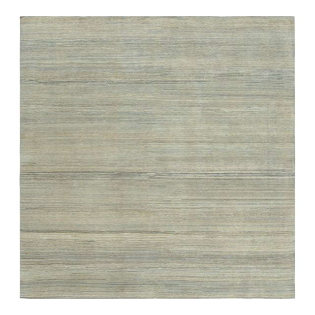 Rug & Kilim’s Textural Rug With Green, Beige and Light Blue Stripes and Striae For Sale