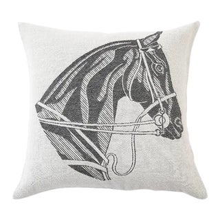 Horse Head Charcoal Alpaca Pillow - Right-Facing For Sale